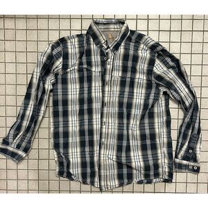 Carhartt Shirt Mens Large Blue Plaid Vented Long Sleeve Relaxed Fit Button Down